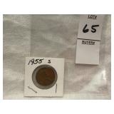 1955-S Lincoln wheat penny