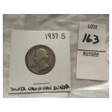 1937-S Silver Washington Quarter