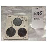 3 Steel Lincoln Cents - 1943 P/S/D