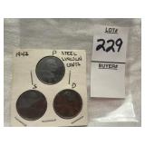 3 Steel Lincoln Cents - 1943 P/S/D