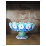 Antique Majolica compote 9" dia