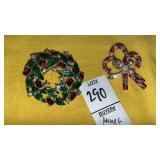 Monet Christmas pin brooches candy canes wreath
