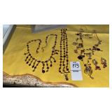 CH signed multi strand necklace & ear clips