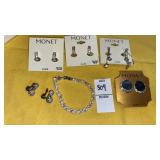 Monet pearl & crystal bracelet and clip earrings