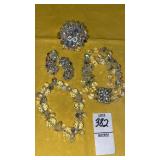 Crystal bead bracelets pin & clip earrings