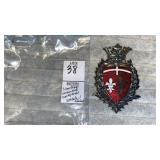 Silvertone enameled coat of arms brooch pin /