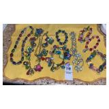 Bright glass bead shell and crystal necklaces