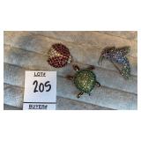 Monet crystal hummingbird turtle & ladybug Pins
