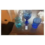 Vintage cobalt blue glass pitcher from Hazel