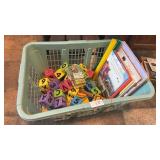 Basket of Kids Books and Number Blocks