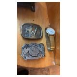 Lot of Belt Buckles and Timex Watch