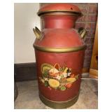 Vintage metal milk dairy jug with painted