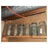 Lot of clear and teal Ball and Mason canning jars