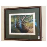 Framed elk ï¿½ Into the Wind ï¿½ wall signed picture