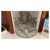 Glass Serving Tray, Pitcher, and Glasses