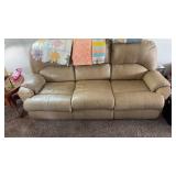 Beige leather double reclining sofa
