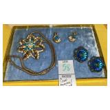 Weiss rivoli clip earrings, Coro pin pendant
