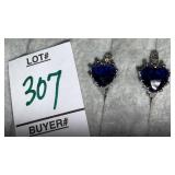 Sterling blue & white stone heart earrings