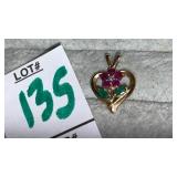 14k ruby emerald diamond flower & heart pendant