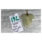 18k gold & green jade leaf pendant