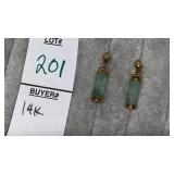 14k green jade drop earrings