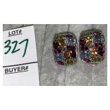 Sterling multi stone clip earrings - blue