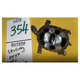 Sterling silver, mother of pearl, onyx turtle