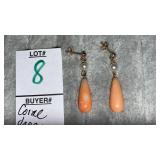 Coral & pearl pierced drop earrings