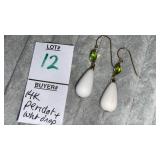 14k Peridot White Drop Pierced Earrings