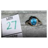 925 Sterling & 10k blue topaz diamond ring