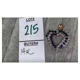 14k sapphire & diamond heart pendant