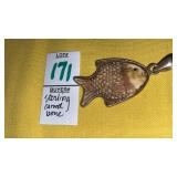 Sterling carved bone fish pendant