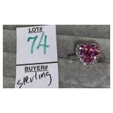 Sterling pink ice CZ heart ring