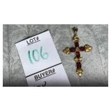 10k garnet & diamond cross pendant