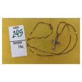 14k baguette /round diamond cross w/chain