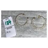 14k pearl hoop pierced earrings