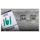 Sterling CZ square pierced earrings