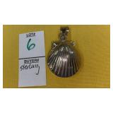 925 Sterling sea shell pendant w/ pearl inside