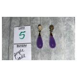 Purple jade pierced drop earrings
