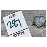 Sterling iridescent druzy quartz heart ring