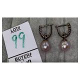 Sterling pink pearl drop pierced earrings