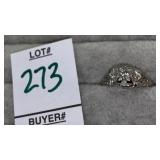 18k antique filigree 3-diamond ring