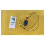 14k blue topaz / multi color stone pendant on 14k