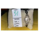 Vintage 14k & diamond Bulova ladies watch