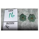 14k Green Jade Small Flower Pierced Earrings