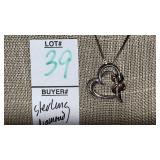 Sterling diamond heart pendant necklace