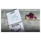 14k pear-shaped ruby & diamond ring