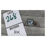 10k aqua & diamond ring