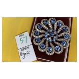Vintage Bogoff blue & white rhinestone pin brooch