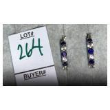 Sterling blue & white CZ hoop earrings